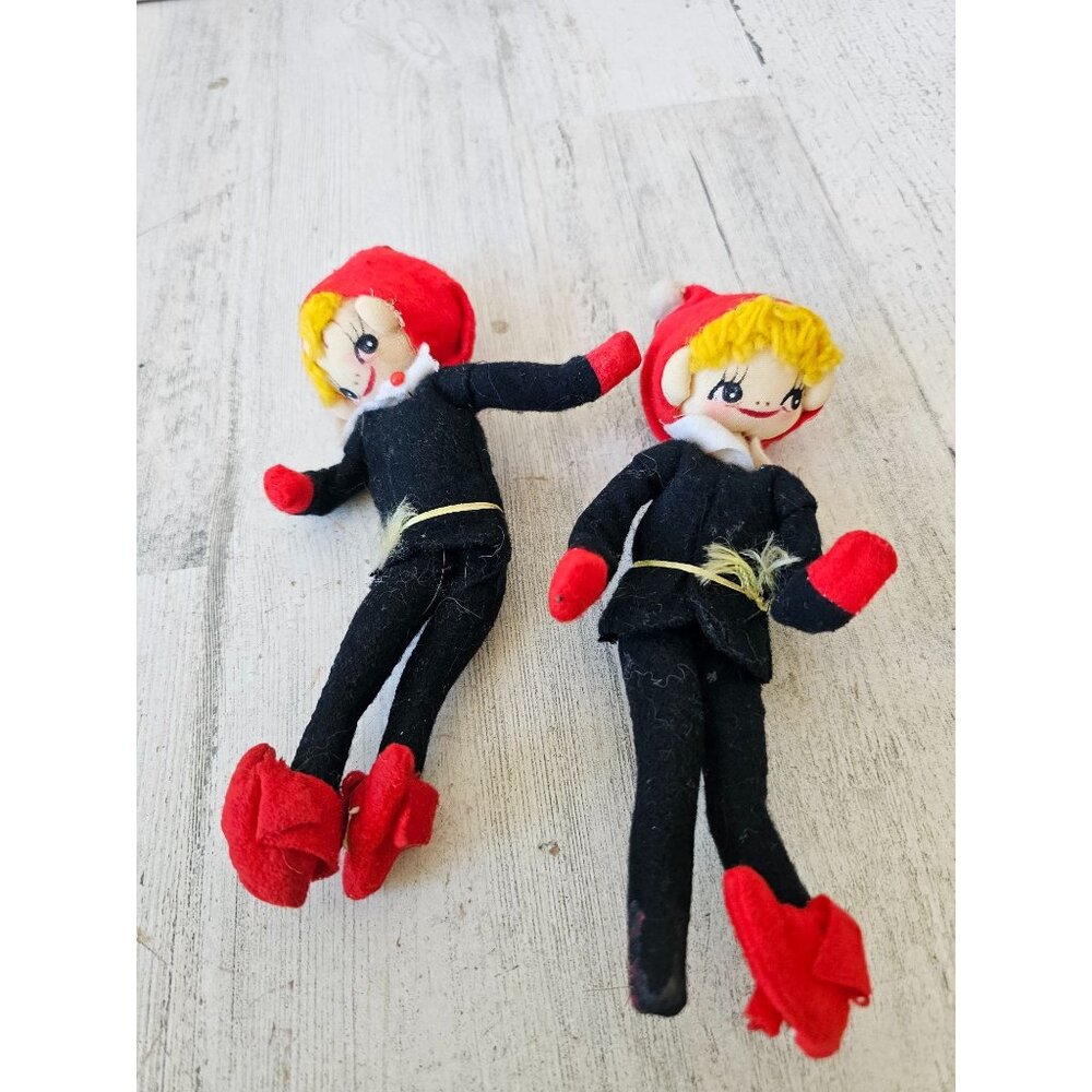 Antique‎ felt elf set decor poseable Japan black red Xmas